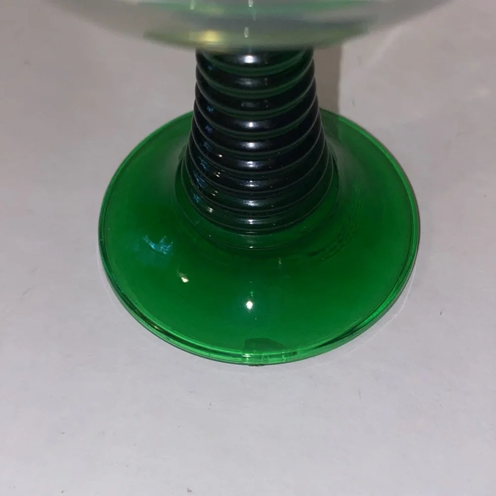 Vintage France Luminarc 5” Wine Glass Green Beehive Stem